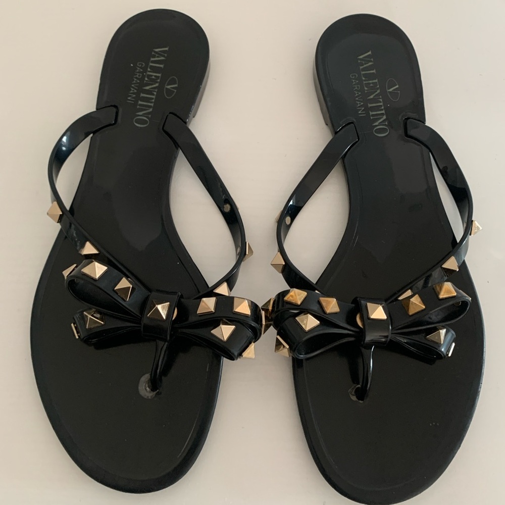 Valentino Black Sandals with Gold Studs